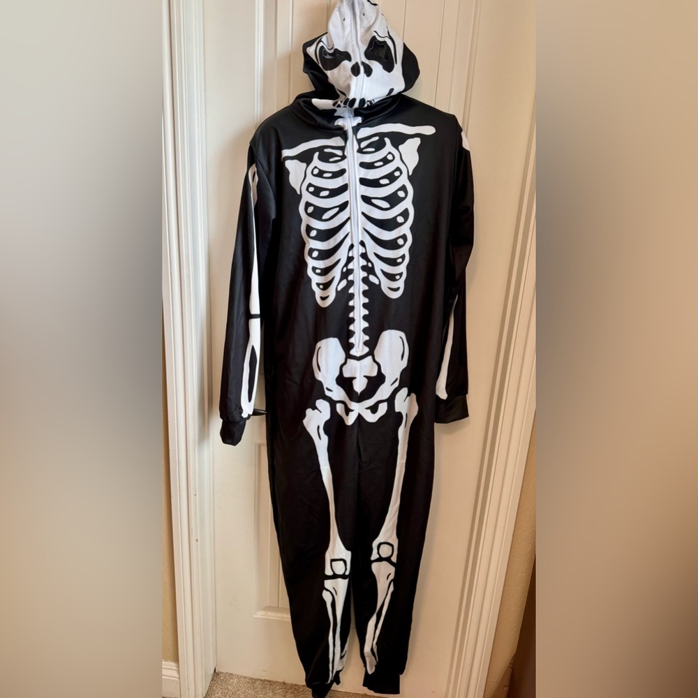 NWT Halloween Costume Printed Skeleton Hooded Zipper Onesie, Unisex, Large - Picture 4 of 10